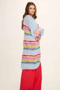 lange Mohair-Strickjacke in "steel blue"