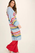 Laden Sie das Bild in den Galerie-Viewer, lange Mohair-Strickjacke in &quot;steel blue&quot;
