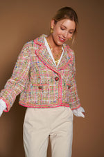 Laden Sie das Bild in den Galerie-Viewer, Karo Tweedjacke mit Neon-Borten
