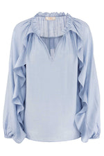 Laden Sie das Bild in den Galerie-Viewer, Bluse mit Rüschen "FRILL" in Blau
