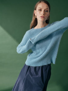 Rundhalspullover in Aquamarin