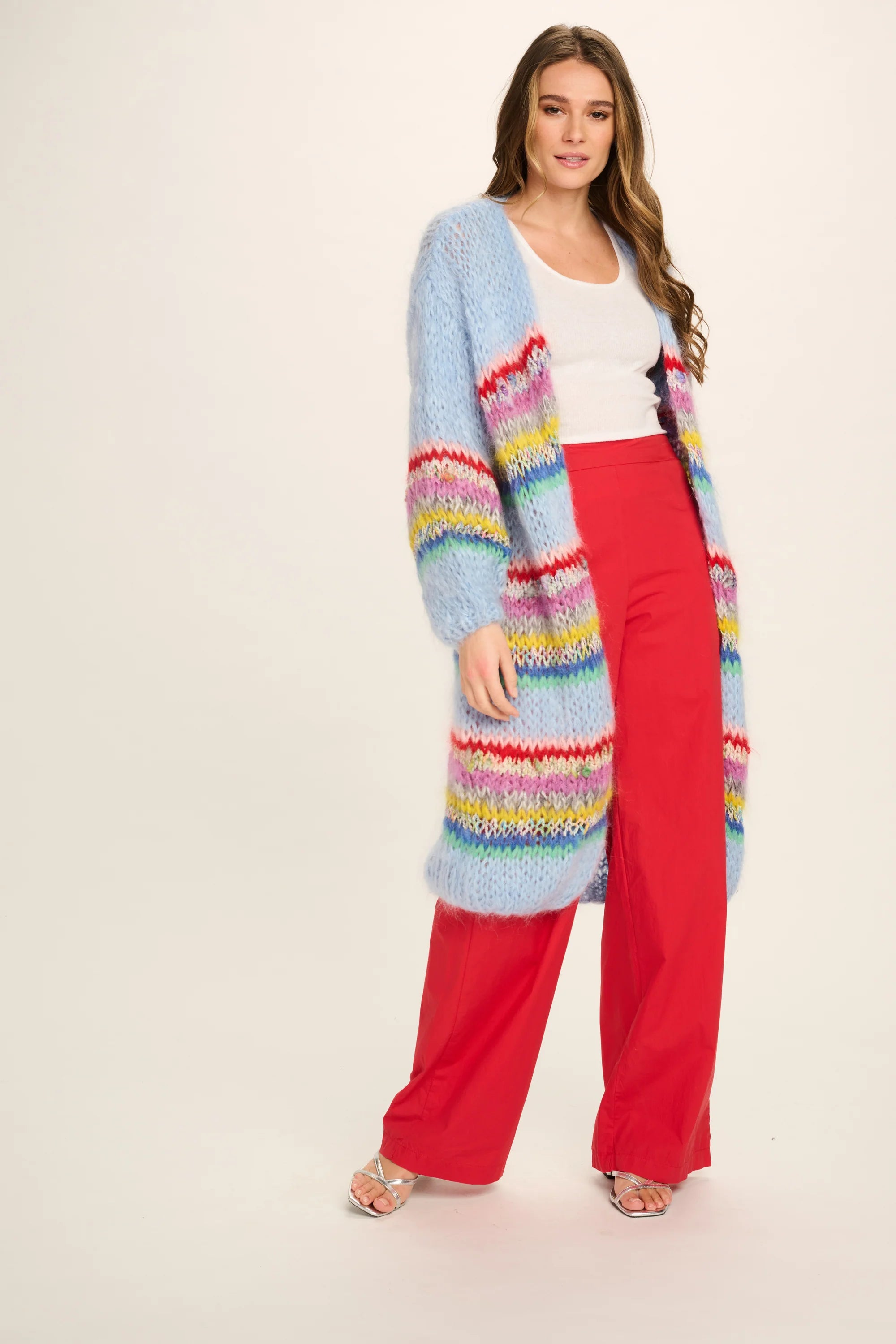 lange Mohair-Strickjacke in "steel blue"